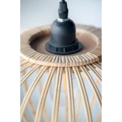 A&B Home Mid-Century Modern Style Drum Shaped Bamboo Wooden Pendant Lamp Image 2