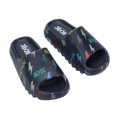 ACDC Rainbow Thunderbolt Logos Men's Blue Slide Sandals<br/>-Large Image 1