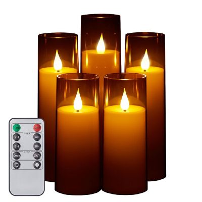 Acrylic Shell Pillar Flameless Candles Grey Image 1