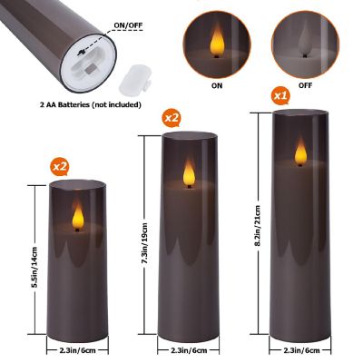 Acrylic Shell Pillar Flameless Candles Grey Image 2