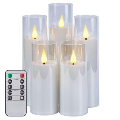 Acrylic Shell Pillar Flameless Candles White Image 1