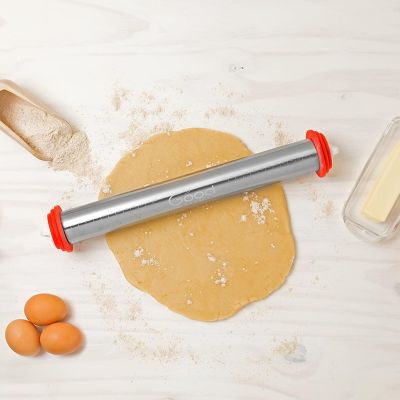 Adjustable Extra Large Pastry Rolling Pin with Thickness Rings - Stainless Steel French Dough Roller with 17" Barrel and 3 Removable Rings to Adjust Thickness- Image 1