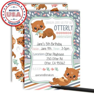 Adorable Otter Birthday Invitations 40pcs. by AmandaCreation Image 2