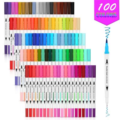 AGPtEK 100 Colors Dual Tip Brush Marker Pens with 0.4 Fine Tip Image 1
