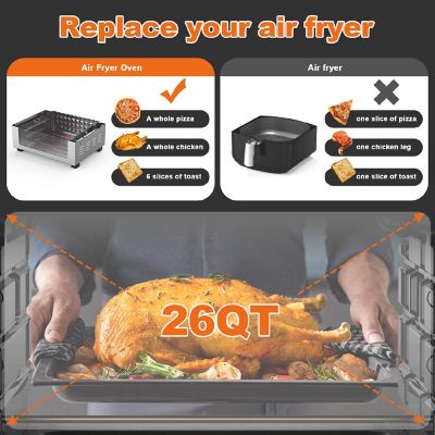 Air Fryer Fry Oil-Free, Stainless Stee l6 Slice 26QT/26L Extra Large Toaster Convection Countertop Oven Combo Silver Color for  Roast, Bake, Broil, Reheat Image 2