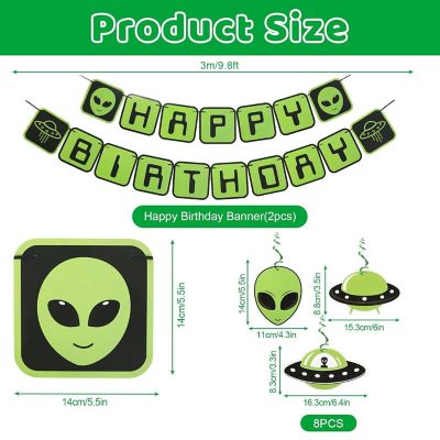 Alien UFO Birthday Party Kit: Balloons, Banner, Cake Toppers &amp; Swirls for Kids Space Theme Image 1