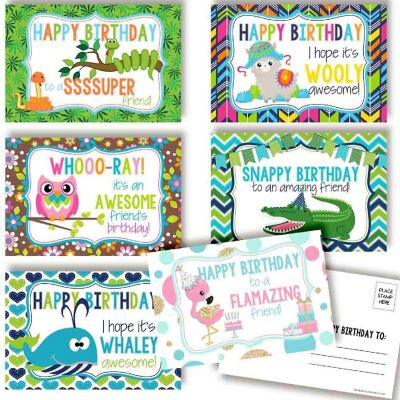 AmandaCreation Awesome Animals Birthday Postcards 30pc. Image 1