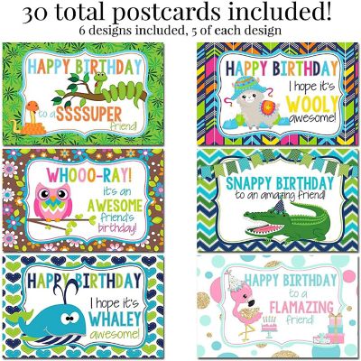 AmandaCreation Awesome Animals Birthday Postcards 30pc. Image 1