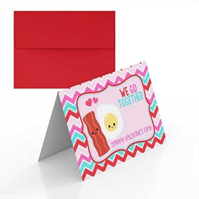 AmandaCreation Bacon &amp; Eggs Valentine Greeting Card 2pc. Image 1