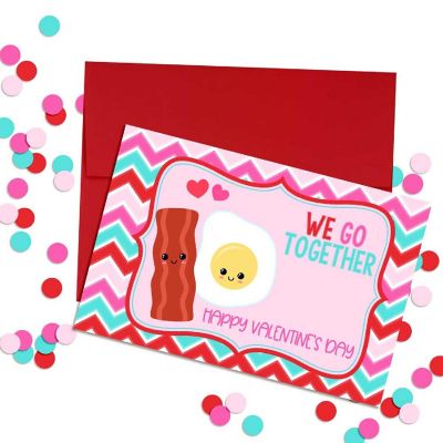 AmandaCreation Bacon & Eggs Valentine Greeting Card 2pc. Image 1