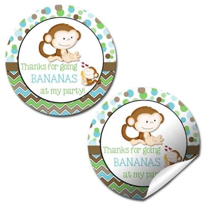 AmandaCreation Blue Little Monkey Envelope Seals 40pc. Image 1