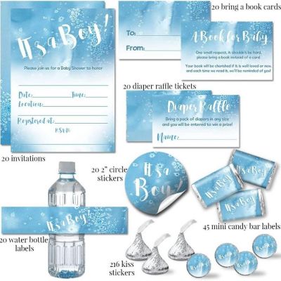 AmandaCreation Blue Watercolor Party Bundle 381pc. Image 1