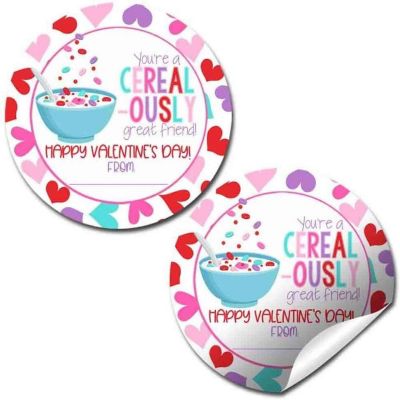 AmandaCreation Breakfast Cereal Valentine Envelope Seals 40pc. Image 1
