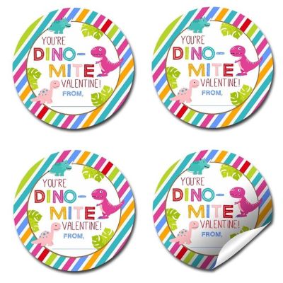 AmandaCreation Dinosaur Pink Valentine Envelope Seals 40pc. Image 3