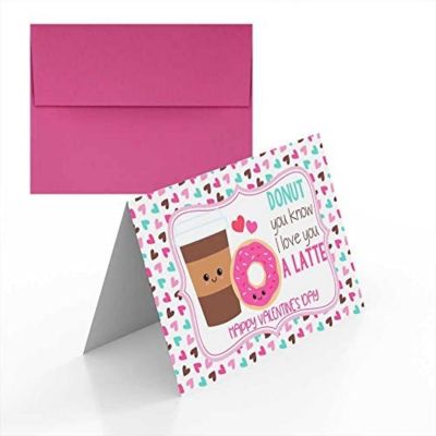 AmandaCreation Donut and Coffee Valentine Greeting Card 2pc. Image 1