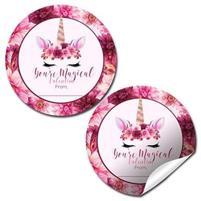 AmandaCreation Floral Unicorn Valentine Envelope Seals 40pc. Image 1