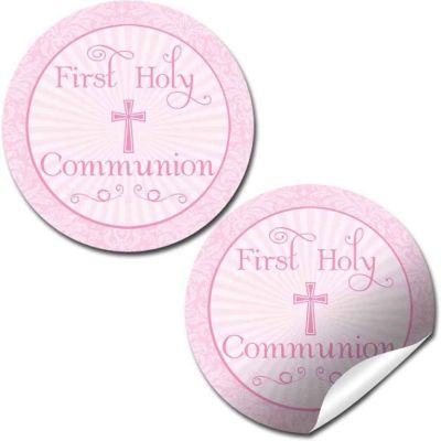 AmandaCreation Holy Communion Pink Cross Envelope Seals 40pc. Image 1