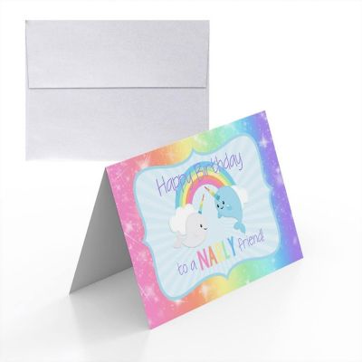 AmandaCreation Magical Rainbow Narwhal Greeting Card 2pc. Image 1