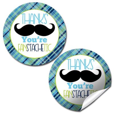 AmandaCreation Mustache Bash Thank You Stickers 40pc. Image 1