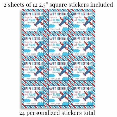 AmandaCreation Personalized Airplane Gift Tag Stickers 24pc. Image 2