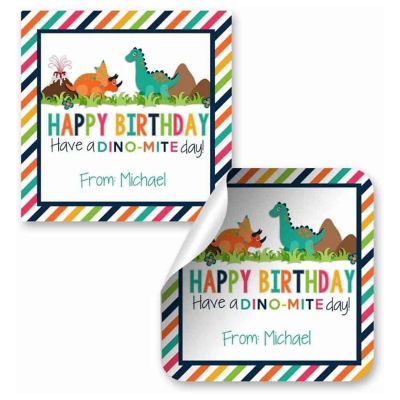 AmandaCreation Personalized Dino-mite Gift Tag Stickers 24pc. Image 1