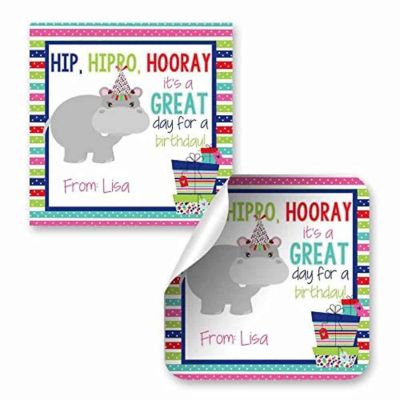 AmandaCreation Personalized Hippo Gift Tag Stickers 24pc. Image 1
