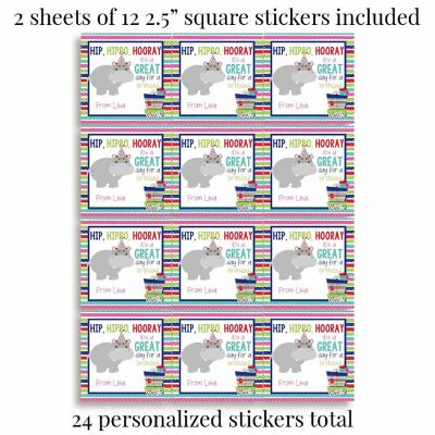 AmandaCreation Personalized Hippo Gift Tag Stickers 24pc. Image 1