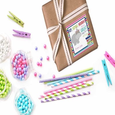 AmandaCreation Personalized Hippo Gift Tag Stickers 24pc. Image 3