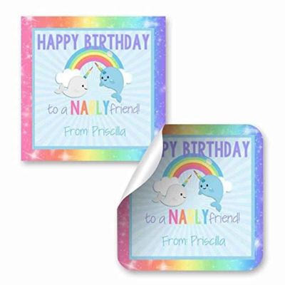 AmandaCreation Personalized Narwhal Gift Tag Stickers 24pc. Image 1
