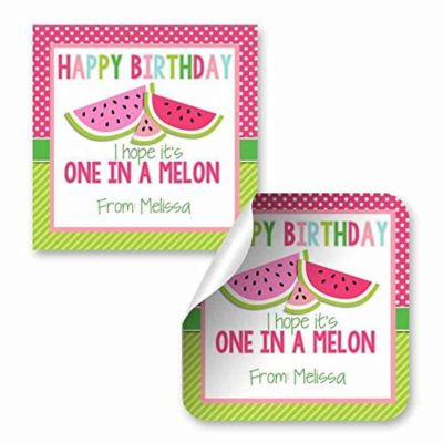 AmandaCreation Personalized One in A Melon Gift Tag Stickers 24pc. Image 1