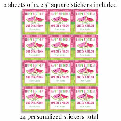 AmandaCreation Personalized One in A Melon Gift Tag Stickers 24pc. Image 1