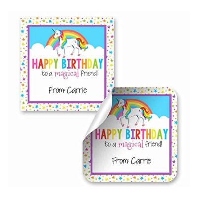 AmandaCreation Personalized Rainbow Unicorn Gift Tag Stickers 24pc. Image 1