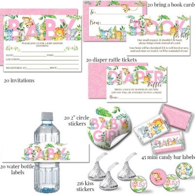 AmandaCreation Pink Jungle Animals Party Bundle 381pc. Image 1