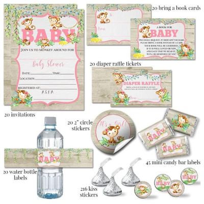 AmandaCreation Pink Jungle Monkeys Party Bundle 381pc. Image 1