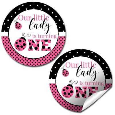 AmandaCreation Pink Ladybug 1st Birthday Envelope Seals 40pc. Image 1