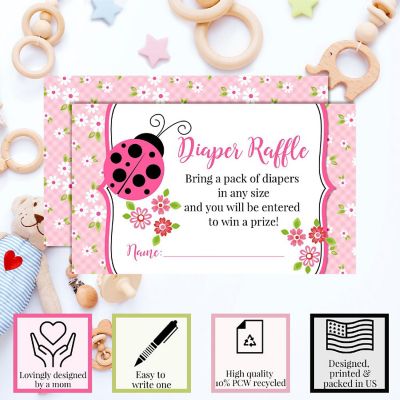 AmandaCreation Pink Ladybug Diaper Raffle Tickets 20pc. Image 2