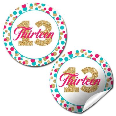 AmandaCreation Polka Dot 13th Birthday Envelope Seals 40pc. Image 1
