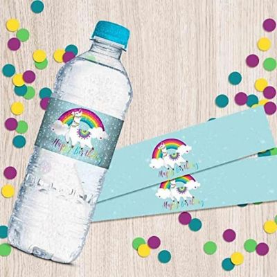 AmandaCreation Rainbow Llama Water Bottle Wrappers 20pc. Image 1