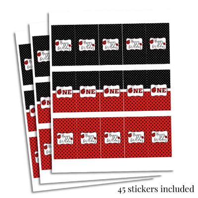 AmandaCreation Red Ladybug 1st Birthday Mini Candybar Wrappers 45pc. Image 2