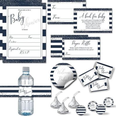 AmandaCreation Striped Navy &amp; Silver Party Bundle 381pc. Image 1