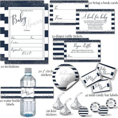 AmandaCreation Striped Navy &amp; Silver Party Bundle 381pc. Image 2