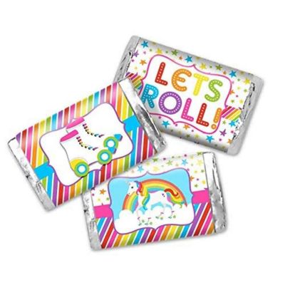 AmandaCreation Unicorn Roller Skating Mini Candybar Wrappers 45pc. Image 1