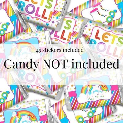 AmandaCreation Unicorn Roller Skating Mini Candybar Wrappers 45pc. Image 1