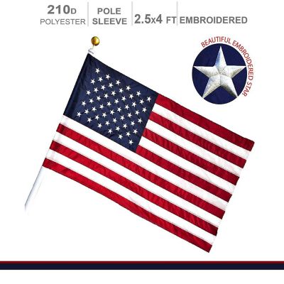 American Flag 210D Embroidered Polyester 2.5x4 Ft  with Pole Sleeve Image 1