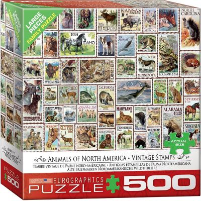 Animals of North America Vintage Stamps 500 Piece Jigsaw Puzzle Image 1