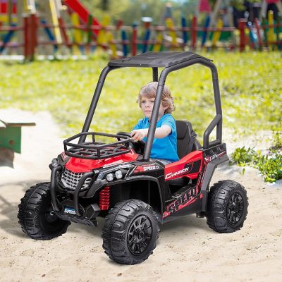 Aosom 12V Dual Motor Electric Ride On UTV w/ Music Connection and Remote Control Red Image 1