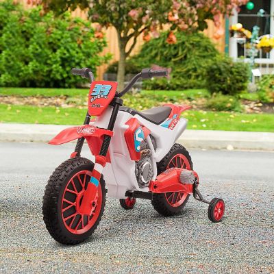 Aosom 12V Electric Motorcycle Dirt Bike Ride On w/ Training Wheels Red Image 2