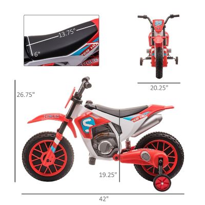 Aosom 12V Electric Motorcycle Dirt Bike Ride On w/ Training Wheels Red ...