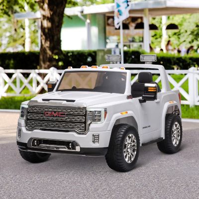 Aosom 12V GMC Sierra HD Battery Kids Ride On Car with Remote Control Bright Headlights and Working Suspension White Image 1