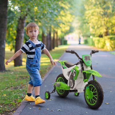 Aosom 12V Kids Motorcycle Dirt Bike Electric Battery Powered Ride On Toy Off road Street Bike with Charging Battery Training Wheels Green Image 1